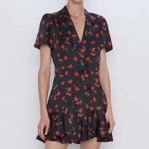 Zara Rose Floral Print Satin Playsuit Romper with Double-breasted Buttons